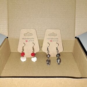 Handcrafted Mother of Pearl Heart and Pearl Earrings Set